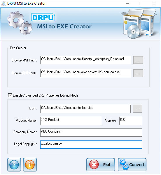 Screenshot of MSI to EXE Package Setup Creator 2.0.1.5