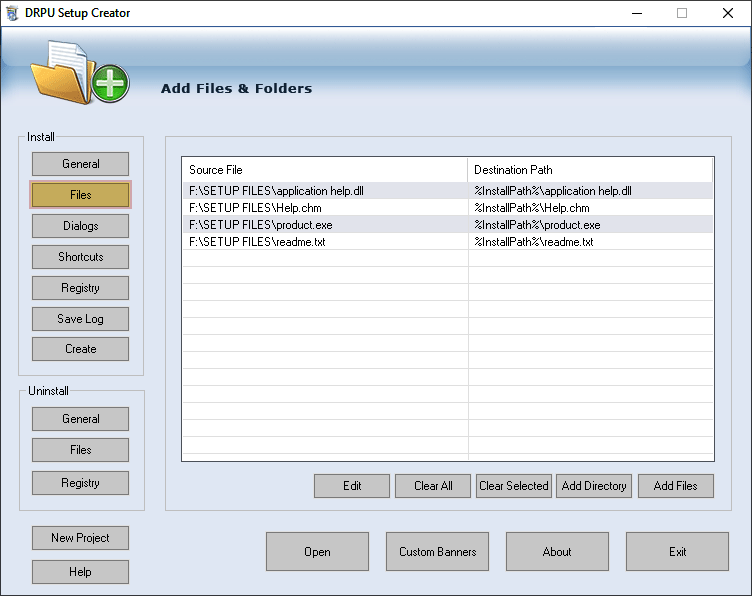 Add Files a Folder Setup installer software